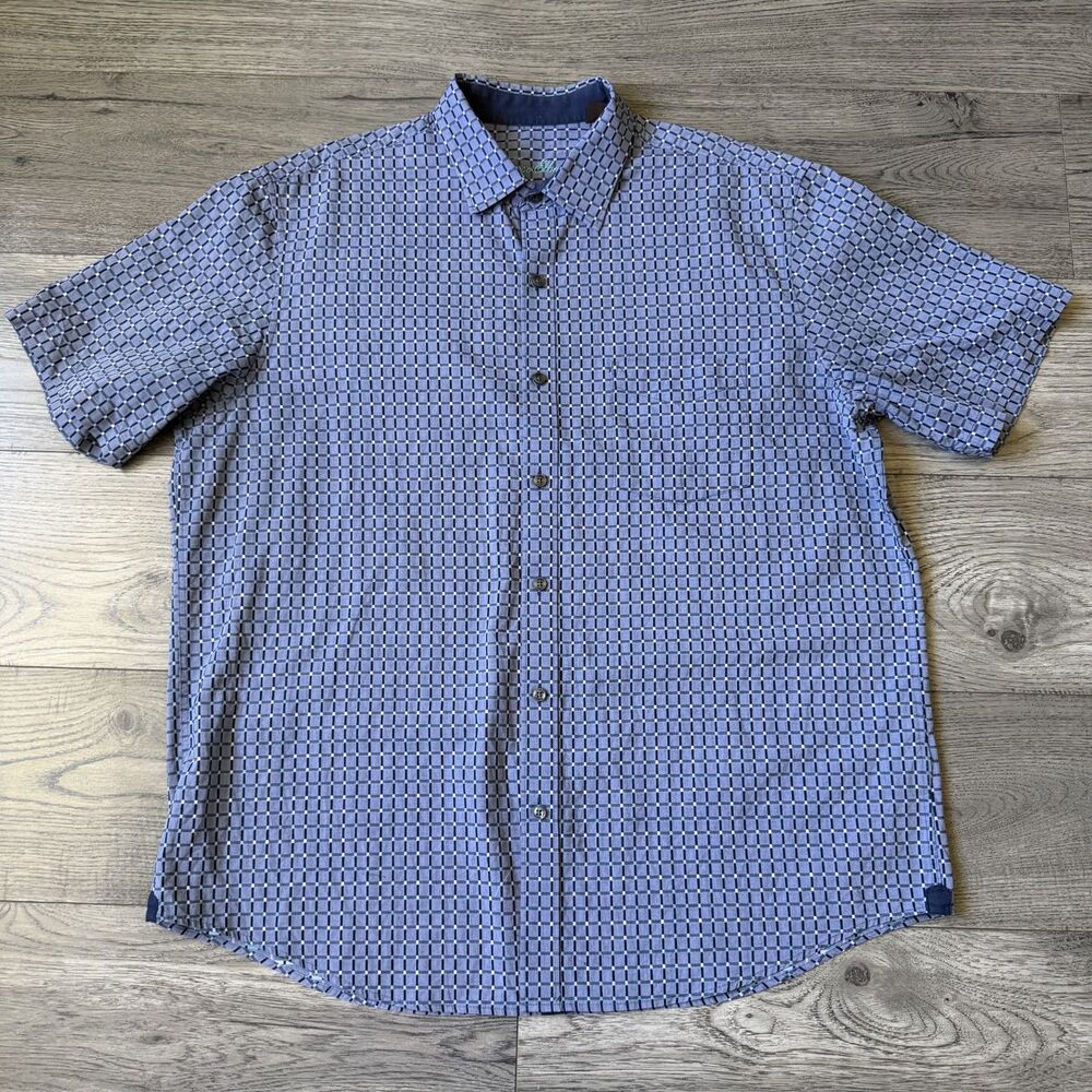 Tasso Elba Men's Short‎ Sleeve Button Down Shirt Geometric Blue Size - XL